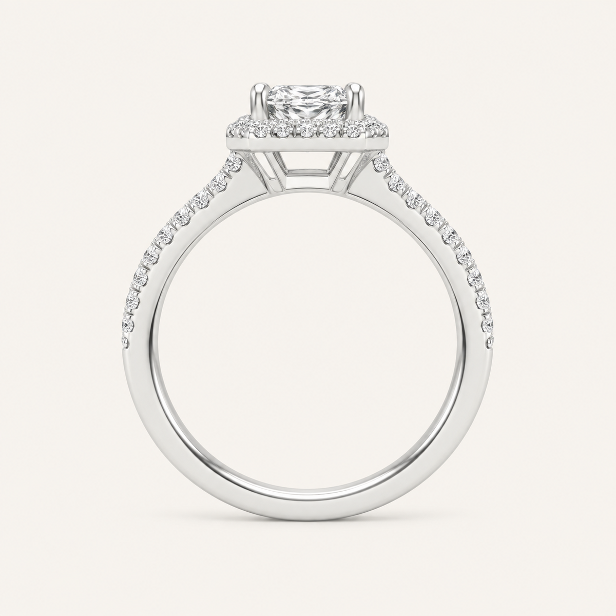 2.25CT Princess Cut Lab Grown Diamond Halo Side Stone Ring
