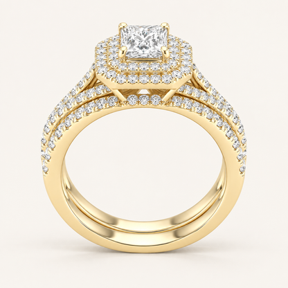 1.75CT Princess Cut Lab Grown Diamond Bridal Halo Set
