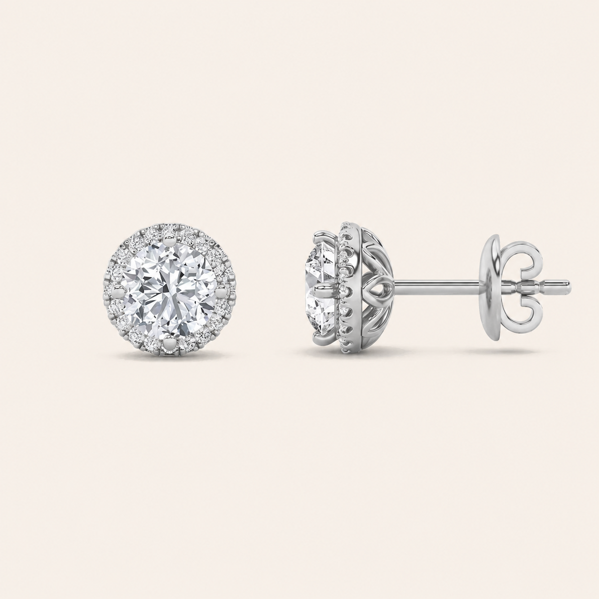 1CT Round Cut Lab Grown Diamond Halo Stud Earrings