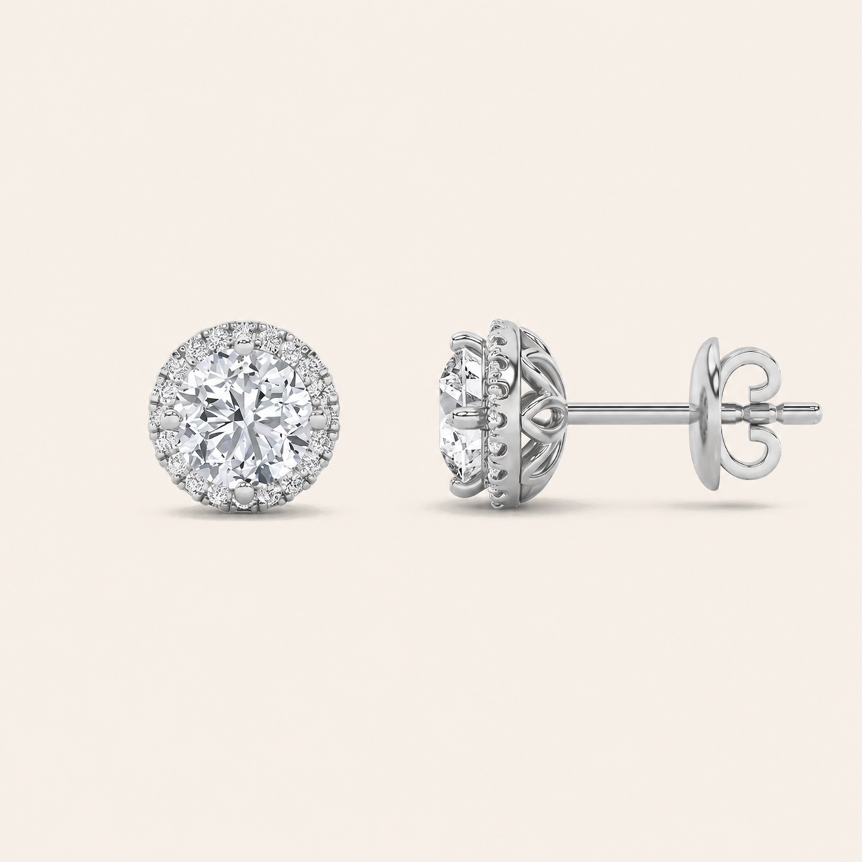 1CT Round Cut Lab Grown Diamond Halo Stud Earrings