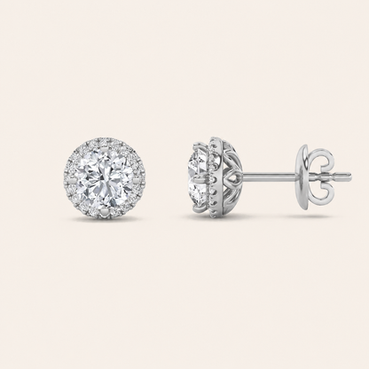 1CT Round Cut Lab Grown Diamond Halo Stud Earrings