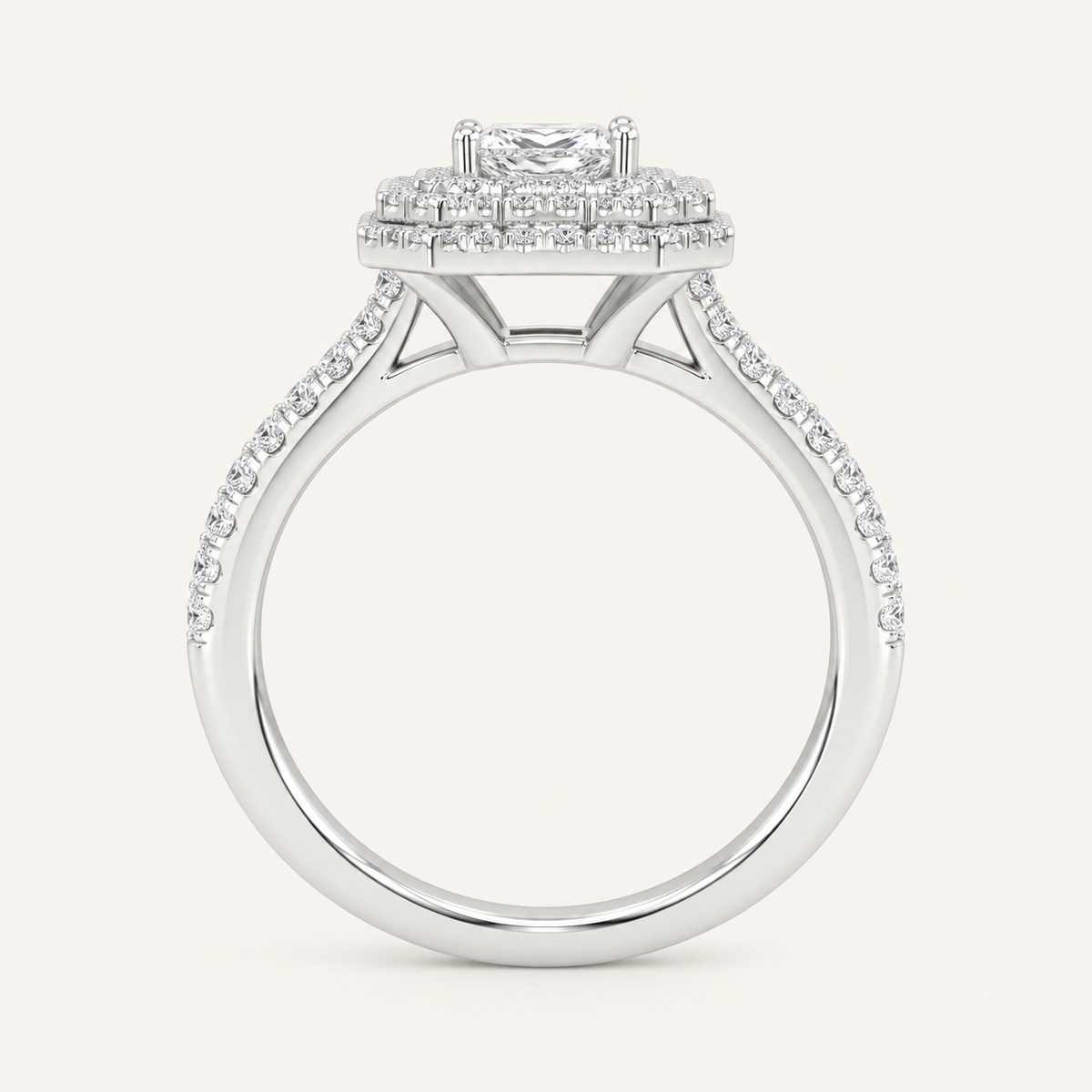1.15CT Princess Cut Lab Grown Diamond Halo Side Stone Ring