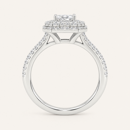 1.15CT Princess Cut Lab Grown Diamond Halo Side Stone Ring