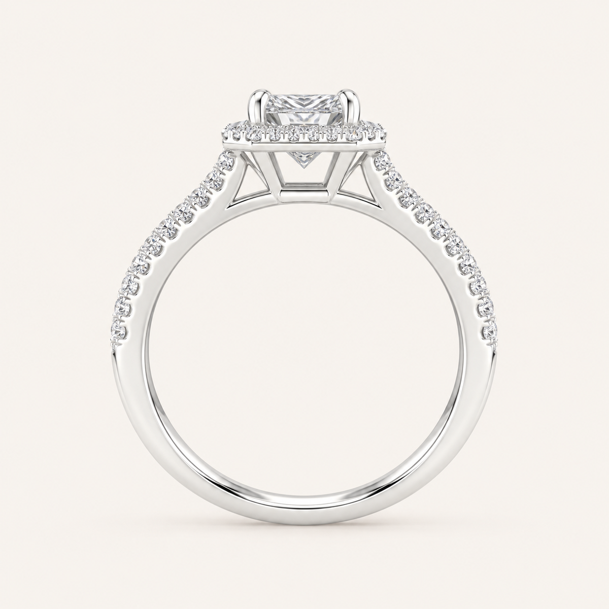 1.00CT Princess Cut Lab Grown Diamond Halo Side Stone Ring