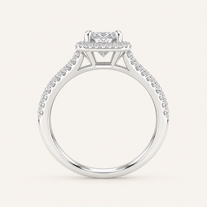 1.00CT Princess Cut Lab Grown Diamond Halo Side Stone Ring