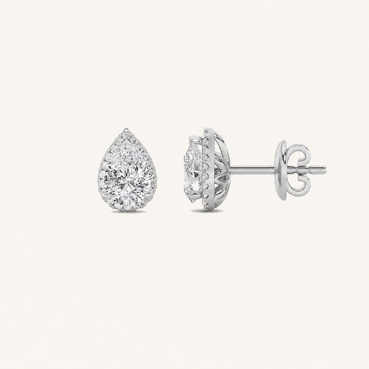 2CT Pear Cut Lab Grown Diamond Halo Stud Earrings