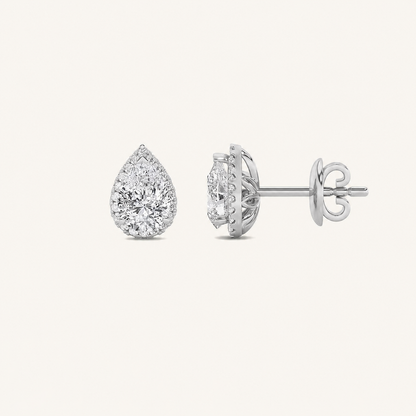2CT Pear Cut Lab Grown Diamond Halo Stud Earrings
