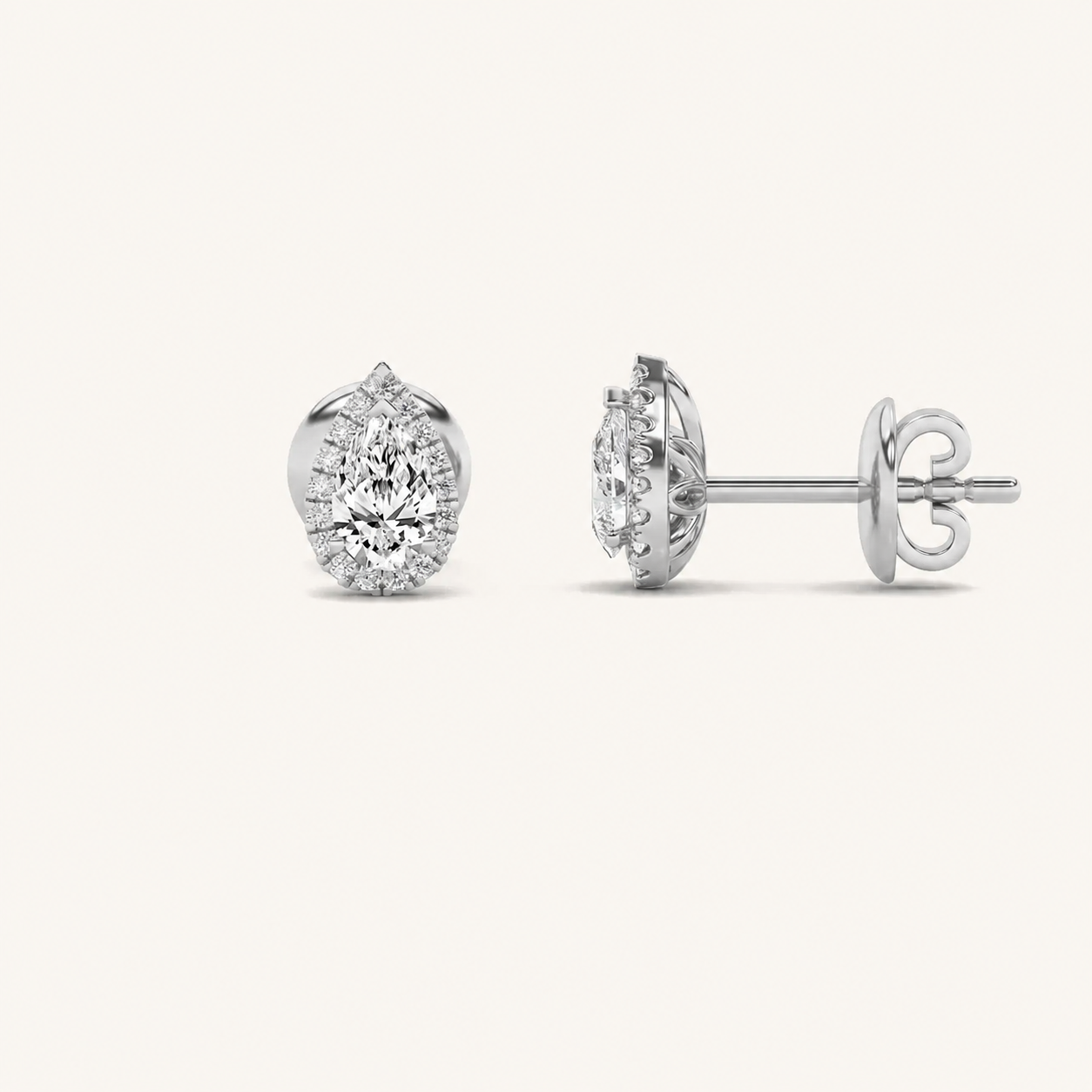 3CT Pear Cut Lab Grown Diamond Halo Stud Earrings