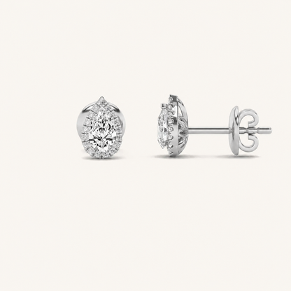 3CT Pear Cut Lab Grown Diamond Halo Stud Earrings