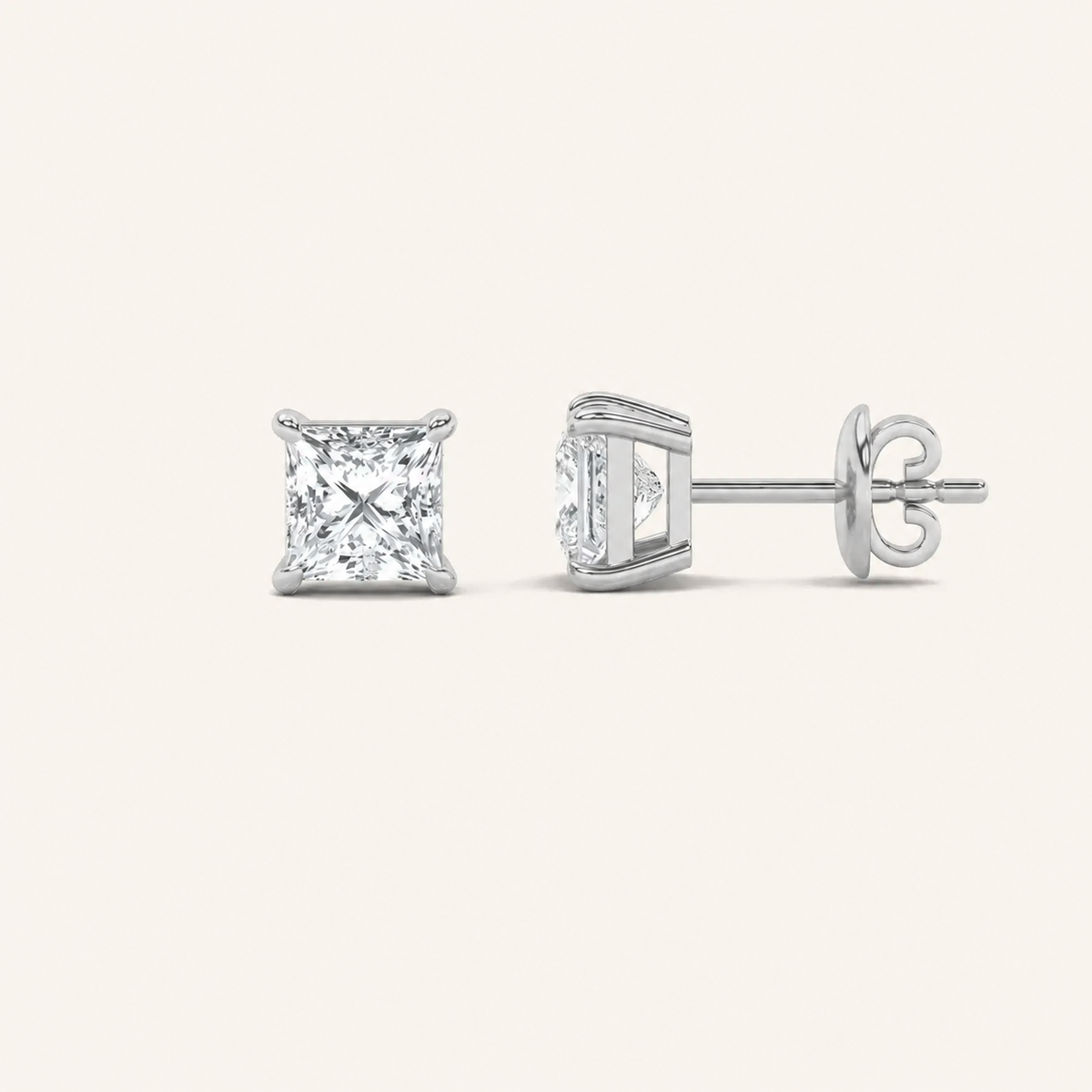 6CT Princess Cut Lab Grown Diamond Classic Basket Set Stud Earrings