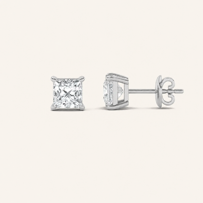 6CT Princess Cut Lab Grown Diamond Classic Basket Set Stud Earrings