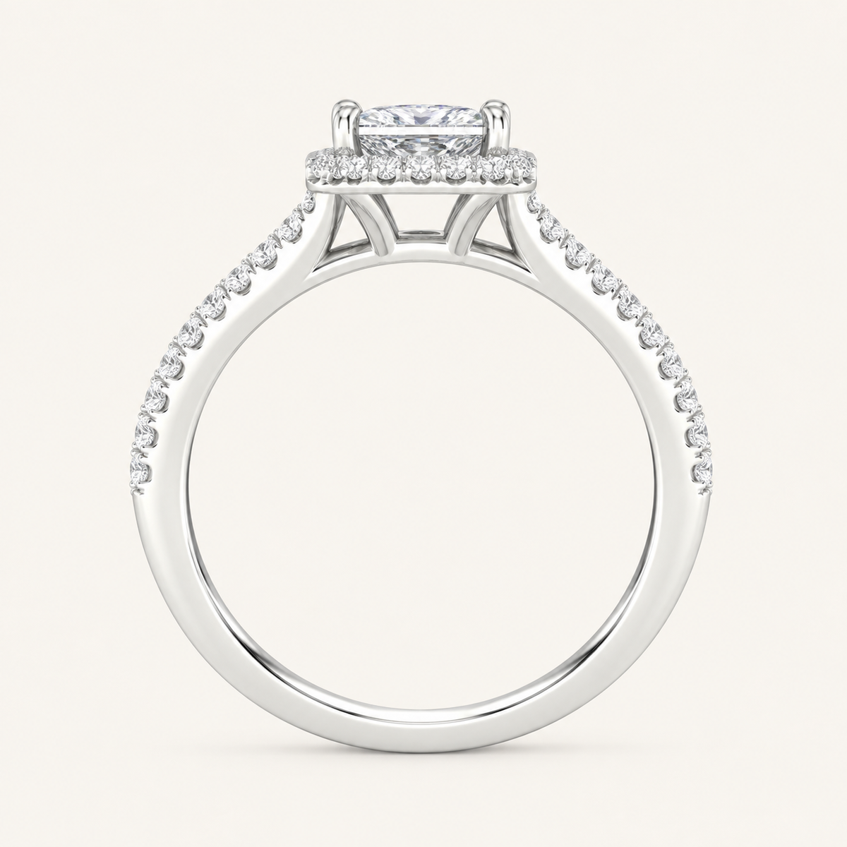 1.25CT Square Cut Lab Grown Diamond Halo Side Stone Ring