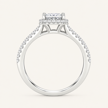 1.25CT Square Cut Lab Grown Diamond Halo Side Stone Ring