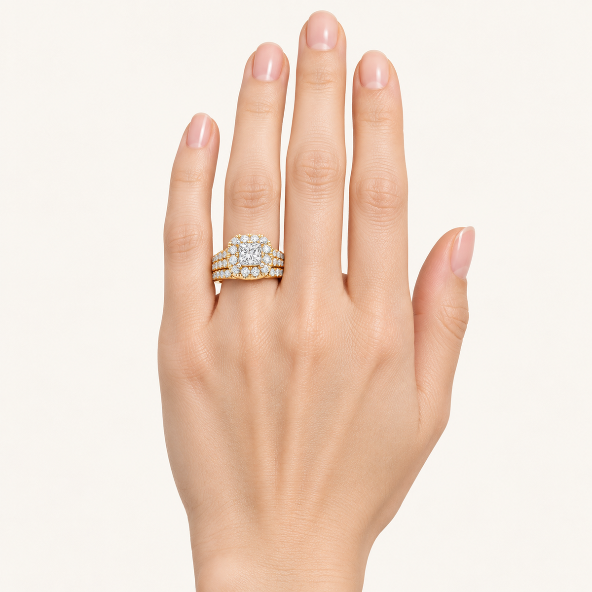 2.00 CT Princess Cut Lab Grown Diamond Bridal Halo Set