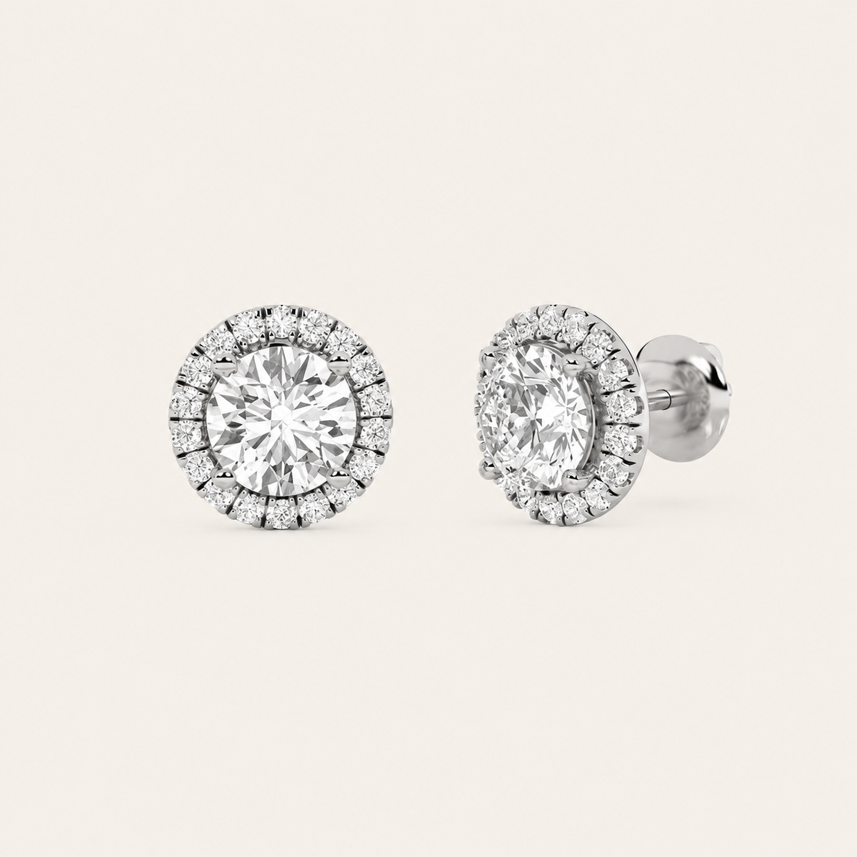 1.5CT Round Cut Lab Grown Diamond Halo Stud Earrings