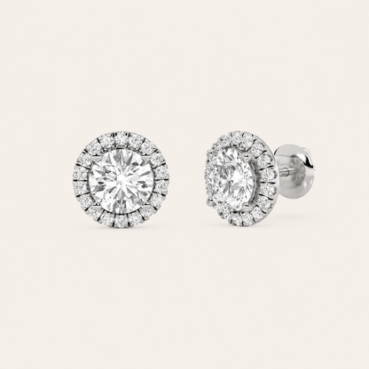 1.5CT Round Cut Lab Grown Diamond Halo Stud Earrings