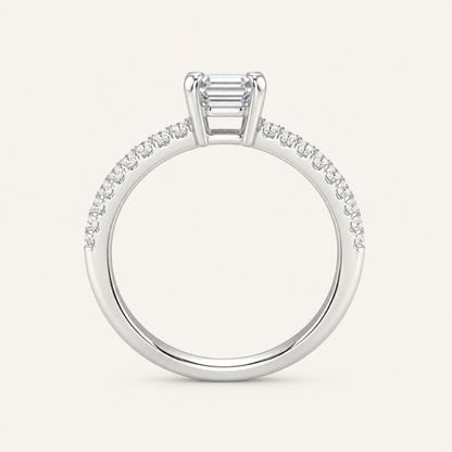 1.16CT Emerald Cut Lab Grown Diamond Halo Side Stone Ring