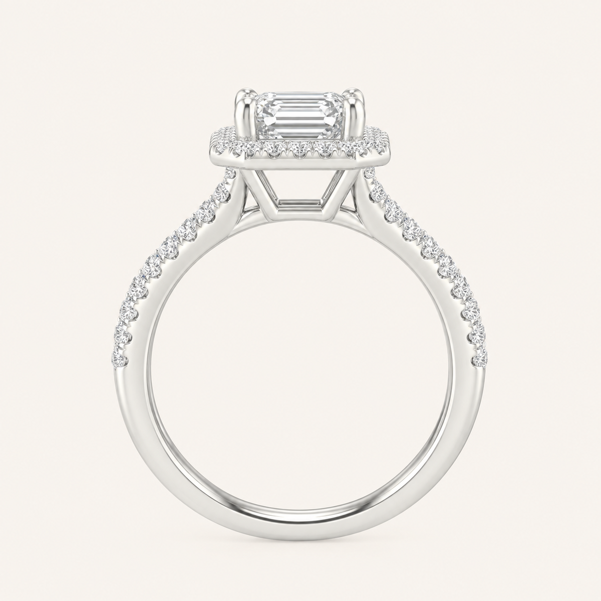 1.75CT Emerald Cut Lab Grown Diamond Halo Side Stone Ring