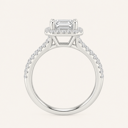 1.75CT Emerald Cut Lab Grown Diamond Halo Side Stone Ring