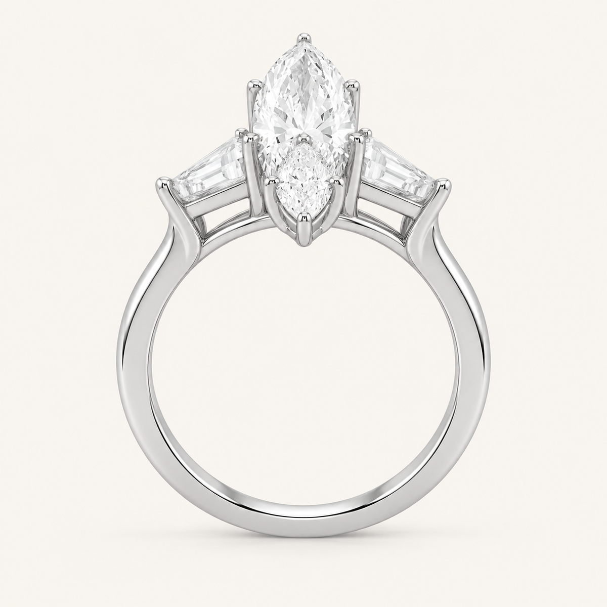 3.17CT Marquise Cut Lab Grown Diamond Three Stone Ring