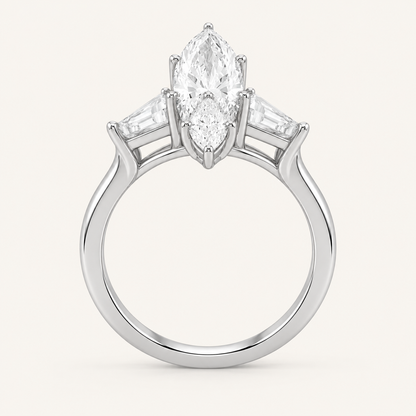3.17CT Marquise Cut Lab Grown Diamond Three Stone Ring