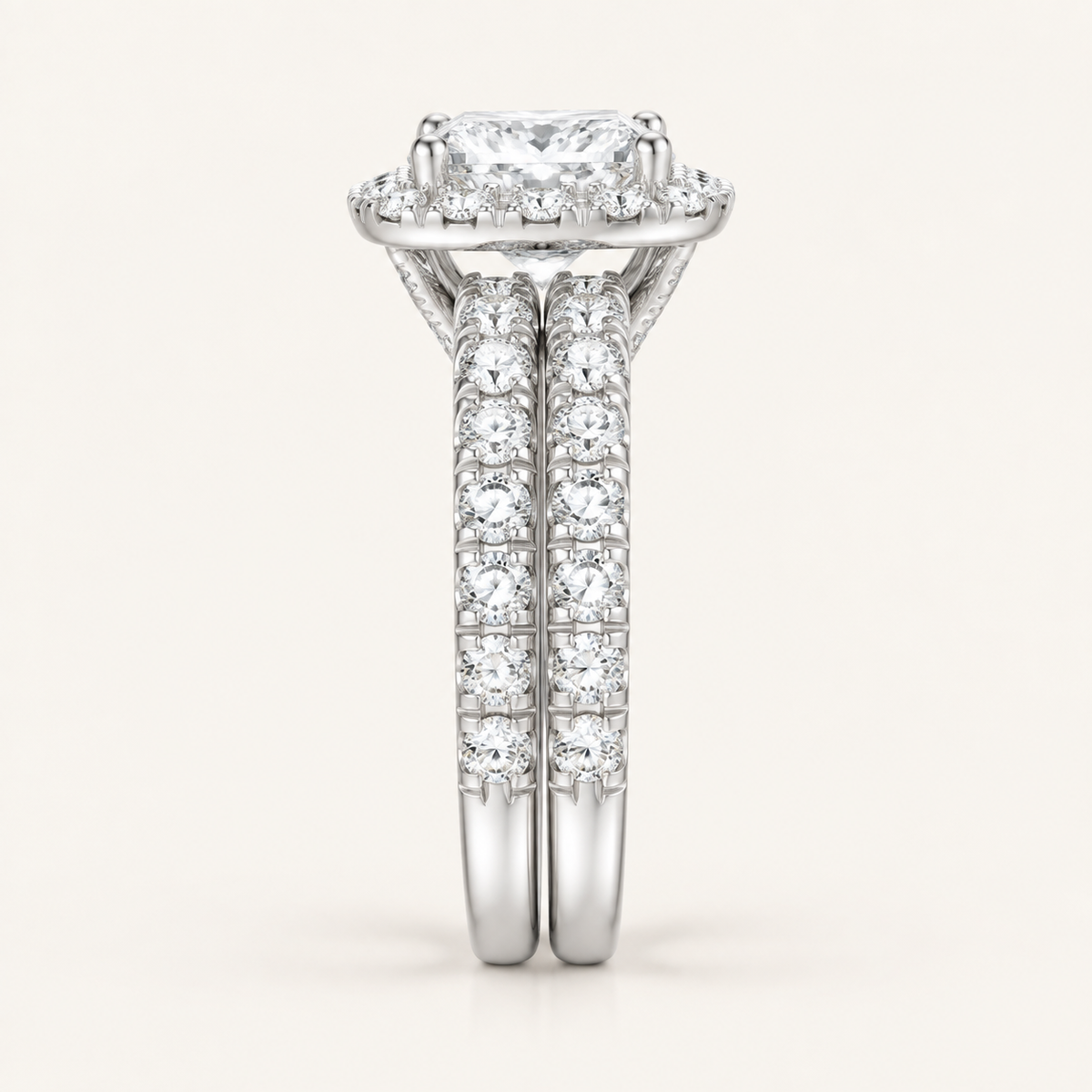1.62CT Princess Cut Lab Grown Diamond Bridal Halo Set