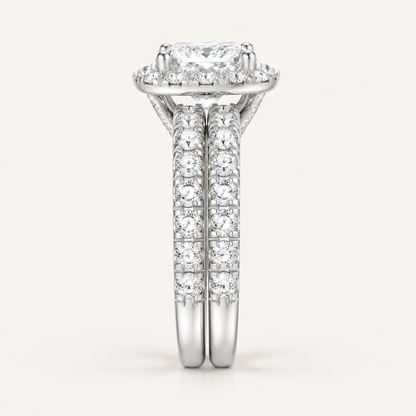 1.62CT Princess Cut Lab Grown Diamond Bridal Halo Set