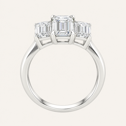 3.00CT Emerald Cut Lab Grown Diamond Three Stone Ring