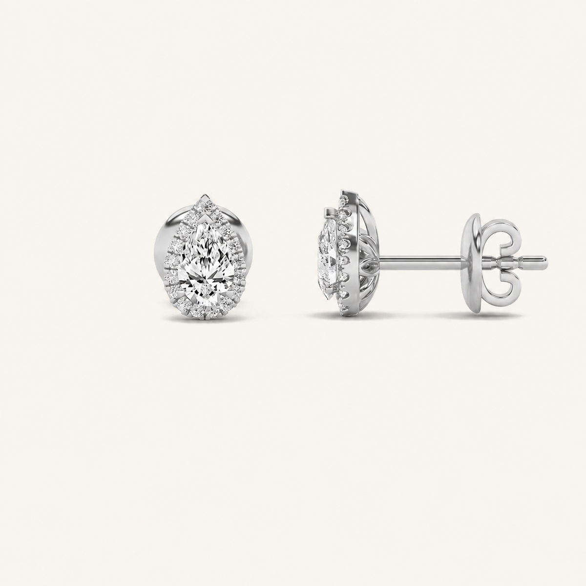 1CT Pear Cut Lab Grown Diamond Halo Stud Earrings