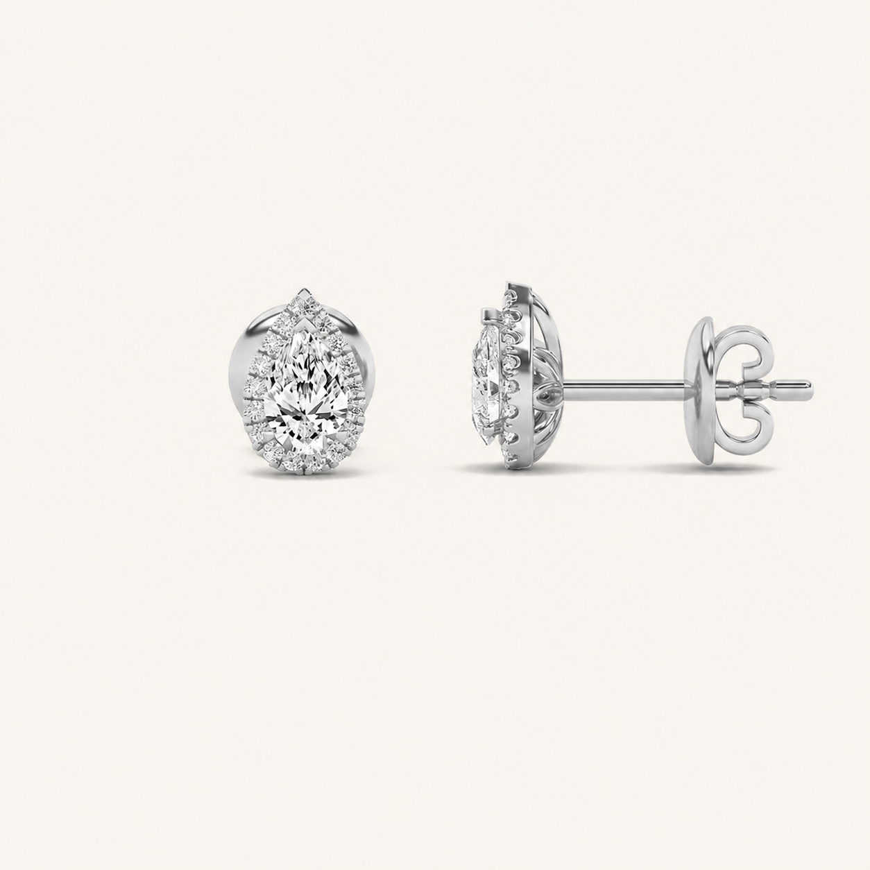 1CT Pear Cut Lab Grown Diamond Halo Stud Earrings
