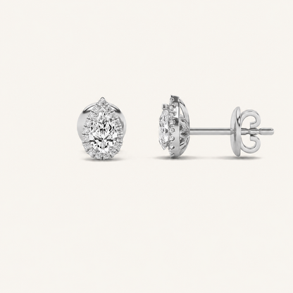 1CT Pear Cut Lab Grown Diamond Halo Stud Earrings