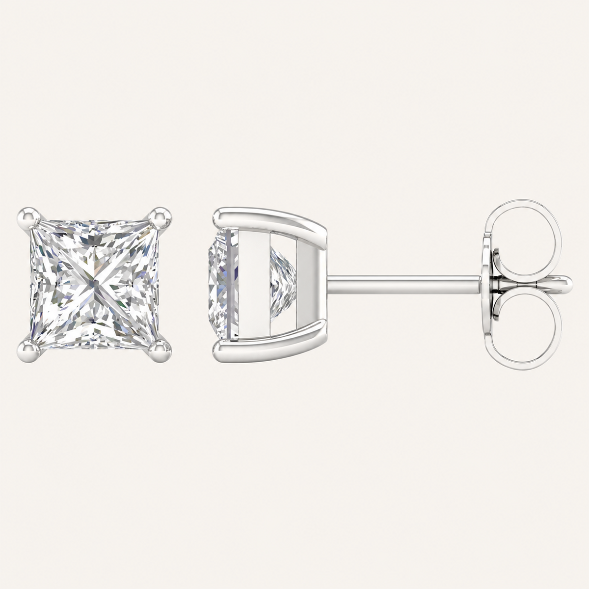 3.00 CT Princess Lab Grown Diamond Stud Earrings