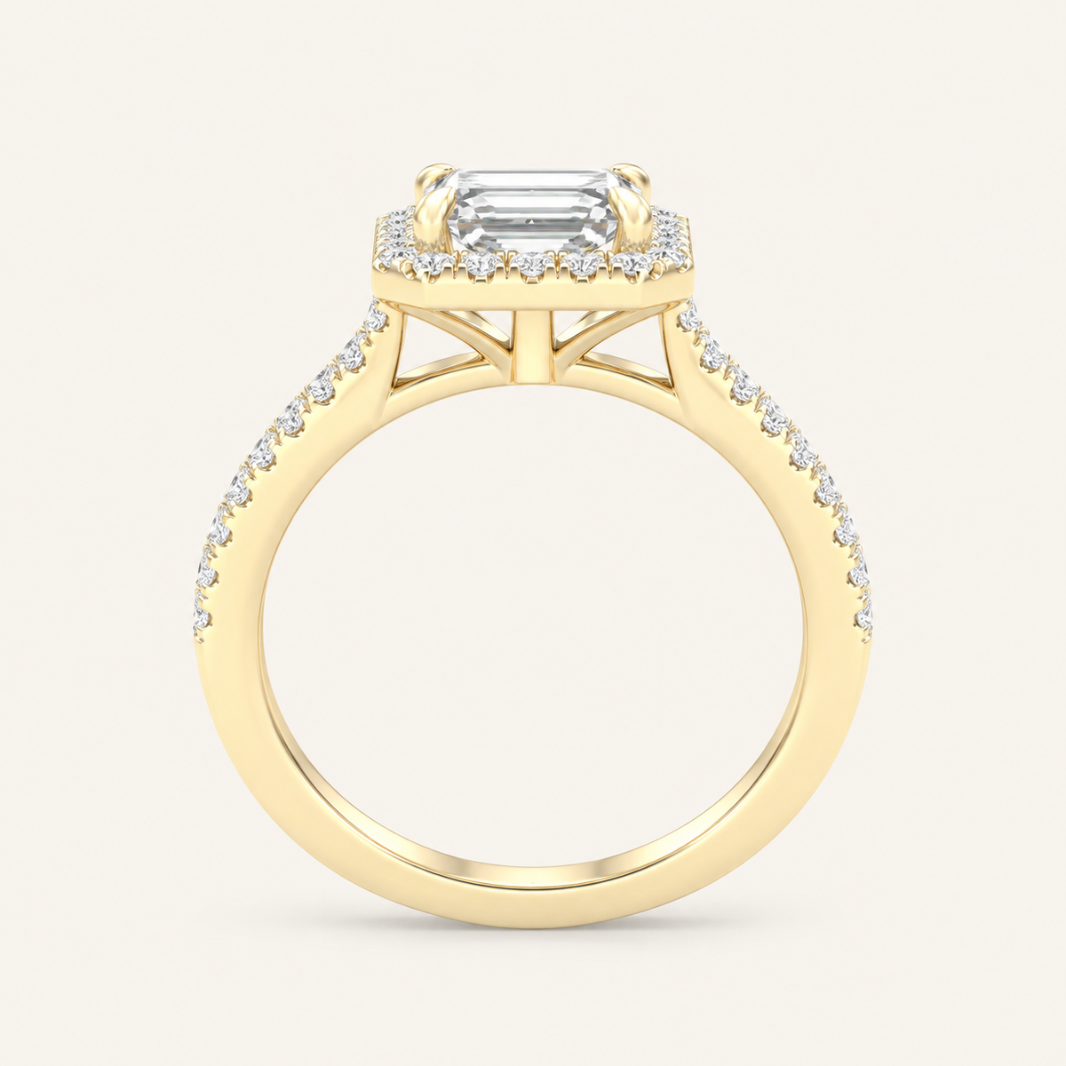 2.25CT Emerald Cut Lab Grown Diamond Halo Side Stone Ring