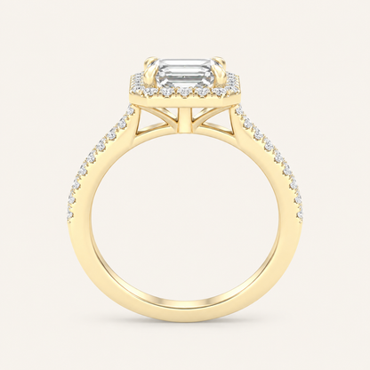 2.25CT Emerald Cut Lab Grown Diamond Halo Side Stone Ring