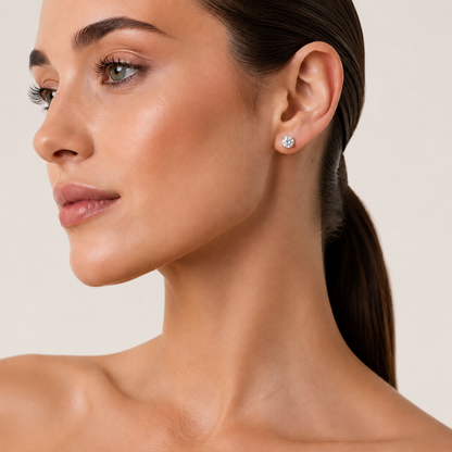 2CT Round Cut Lab Grown Diamond Classic Basket Set Stud Earrings