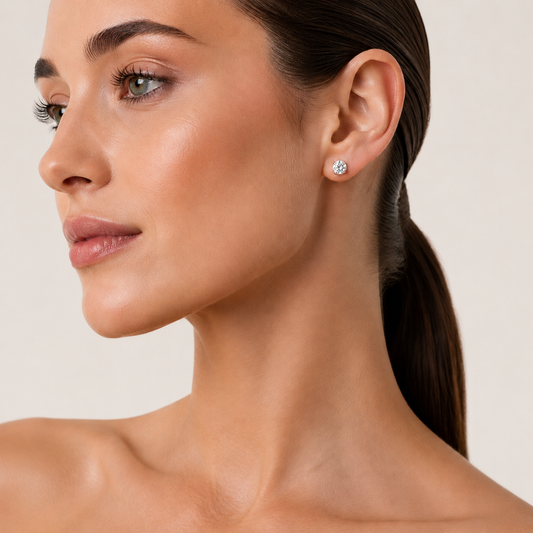 2CT Round Cut Lab Grown Diamond Classic Basket Set Stud Earrings