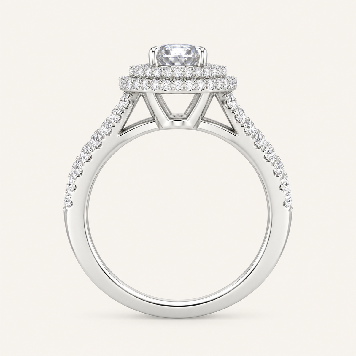 1.50CT Oval Cut Lab Grown Diamond Halo Side Stone Ring