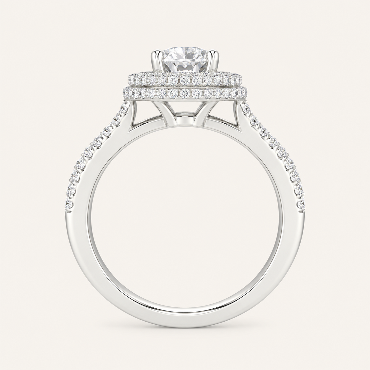 1.15CT Round Cut Lab Grown Diamond Halo Side Stone Ring
