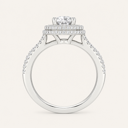 1.15CT Round Cut Lab Grown Diamond Halo Side Stone Ring