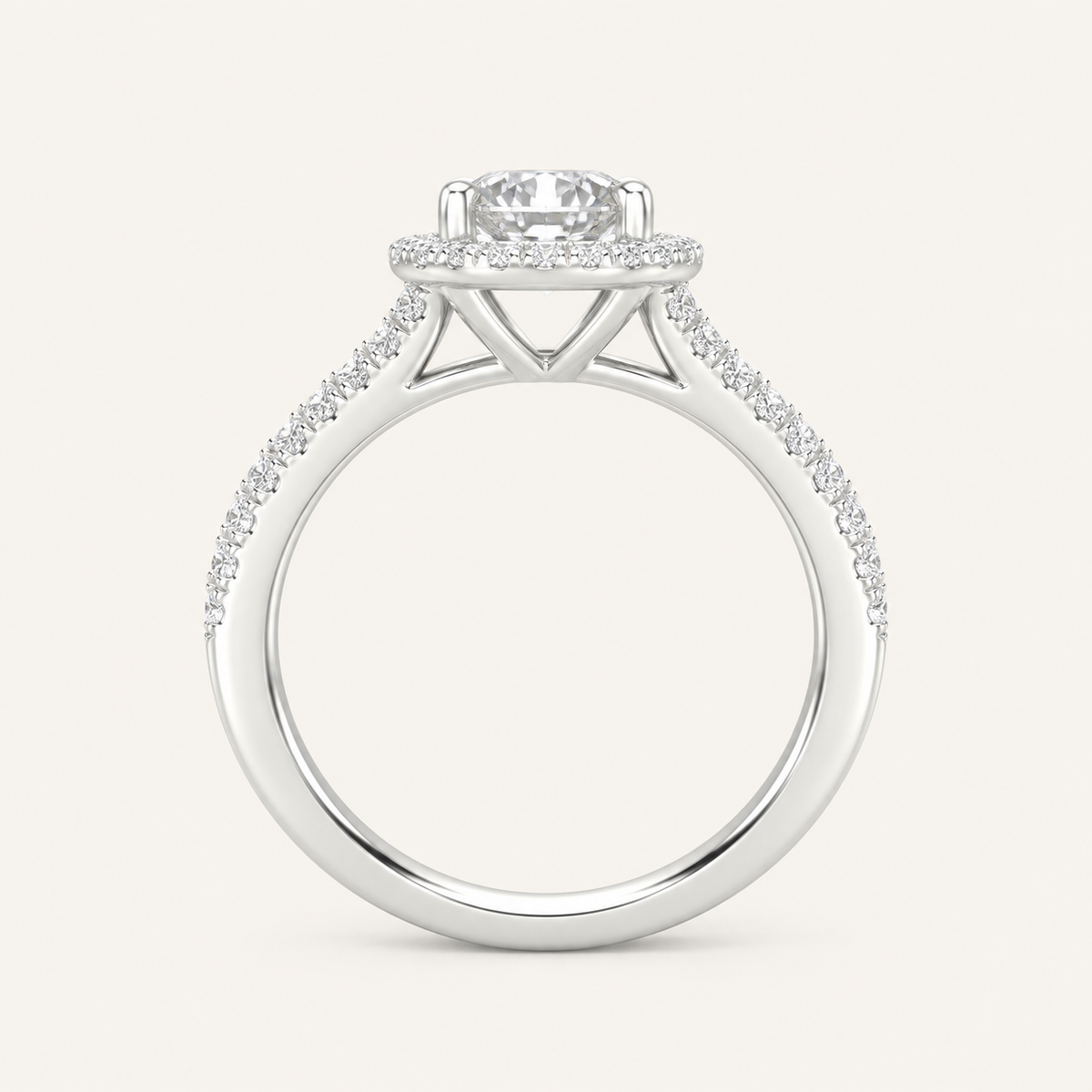 1.75CT Round Cut Lab Grown Diamond Halo Side Stone Ring