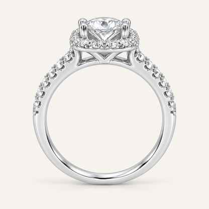 1.50CT Round Cut Lab Grown Diamond Halo Side Stone Ring