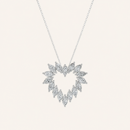 3CT Marquise Cut Lab Grown Diamond Heart Pendant Necklace