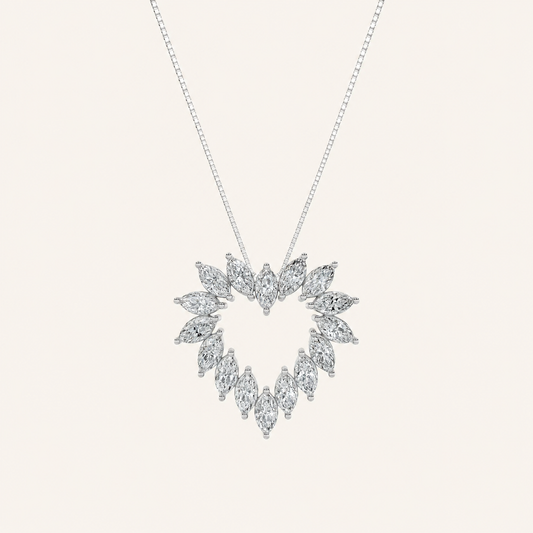 3CT Marquise Cut Lab Grown Diamond Heart Pendant Necklace
