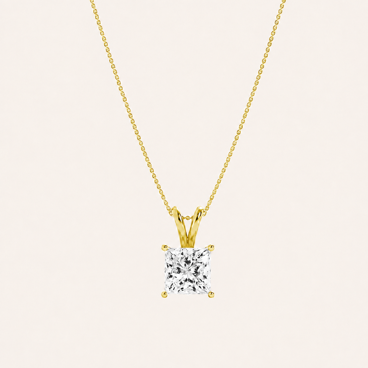 3CT Princess Cut Lab Grown Diamond Split Bale Pendant Necklace