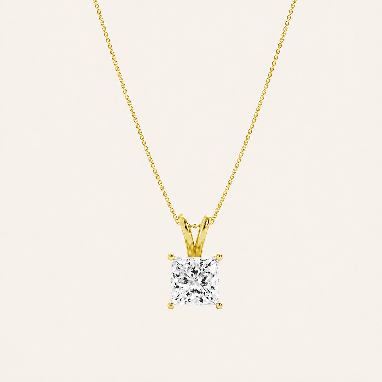 3CT Princess Cut Lab Grown Diamond Split Bale Pendant Necklace
