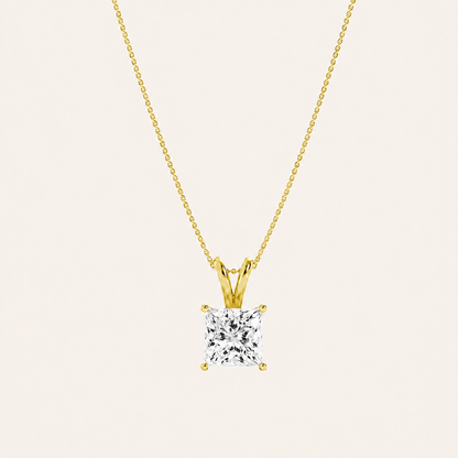 3CT Princess Cut Lab Grown Diamond Split Bale Pendant Necklace