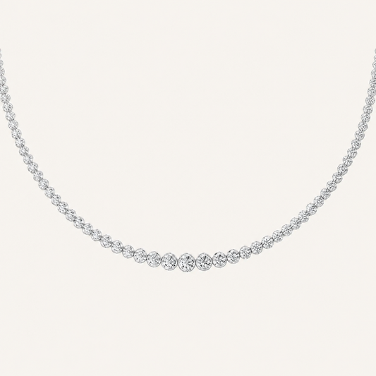 7CT Round Cut Lab Grown Diamond Graduating Tennis Necklace