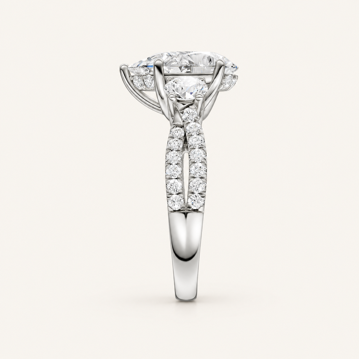 4CT Pear Cut Lab Grown Diamond Hidden Halo Three Stone Ring