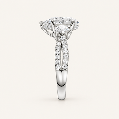 4CT Pear Cut Lab Grown Diamond Hidden Halo Three Stone Ring
