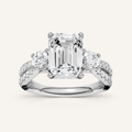 4CT Emerald Cut Lab Grown Diamond Hidden Halo Three Stone Ring